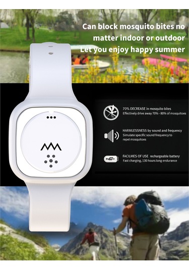 Xiyyadms F8 Ultrasonik Sivrisinek Kovucu Saat - Dışarıda Taşınabilir, Silikon Ve Metal, 7 Gün Kullanim Süresi, Siyah