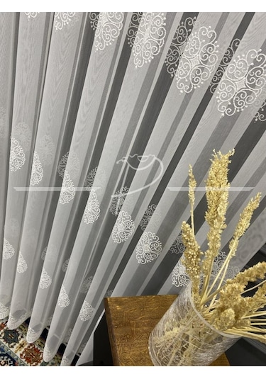 Tül Perde Taç Marka Serpme Damask Motifli Tül Perde-A26129 Çok Renkli