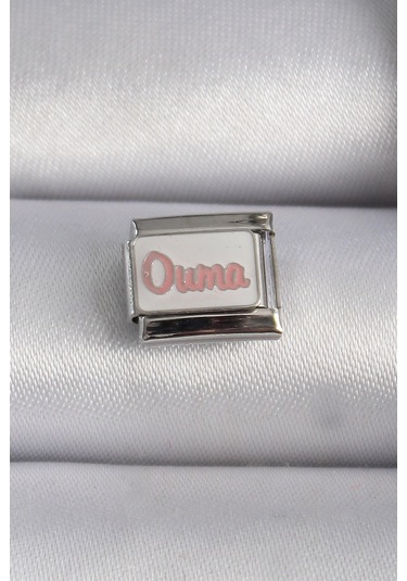 316l Çelik Gümüş Renk Beyaz Pembe Ouma İşlemeli Nomination Charm Renkli
