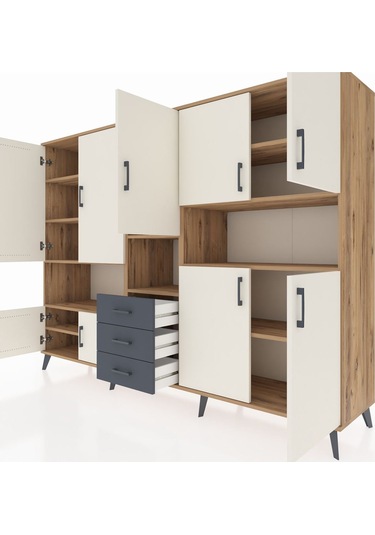 Hyperion Dolap 13 Raflı 3 Çekmeceli 9 Kapaklı 220x44x163 Çam-ayta Çam-aytaşı/antrasit