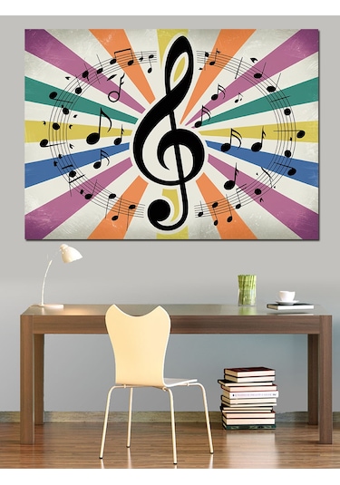 Renkli Müzik Notaları Dekoratif Kanvas - Mdf Ahşap Tablo