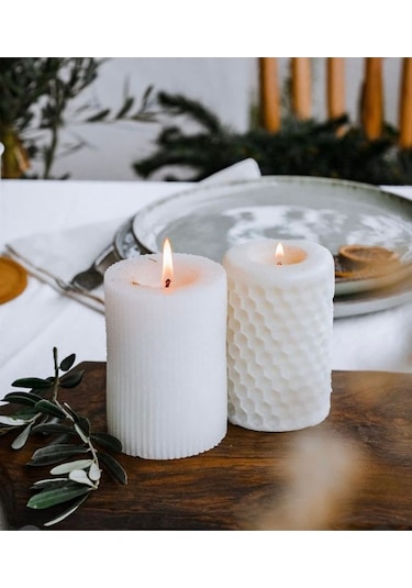 Dekoratif 2 Adet Beyaz Renk Petek Ve Çizgili Baton Kütük Kokulu M