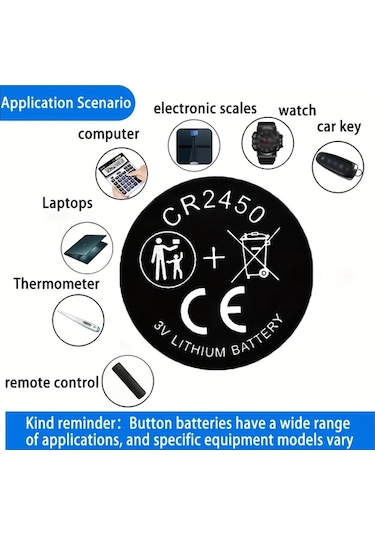 Meridiangoods 10 Adet Cr2450 3v Lityum Pil Anahtarlık Kumandası Yüksek Kapasite 600mah