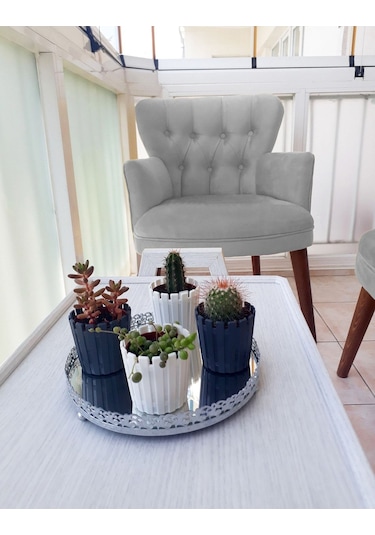 Kayser Home Berjer - Tekli Koltuk - Düz Renk Babyface Kumaş - Ahşap Ceviz Ayak - Açık Gri Gümüş Gri