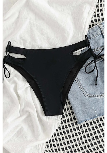 Angelsin Özel Tasarım Yandan Bağlamalı Bikini Altı Siyah
