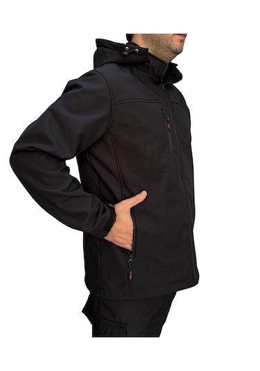 Softshel Fermuarlı Erkek Mont Slim Fit Siyah