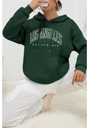Los Angles Baskılı Sweatshirt Yeşil
