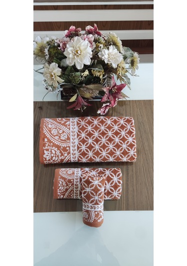 El Ve Yüz Havlusu Hediyeli 1adet Bukle Coton 70x140 Cm. Banyo Havlusu Taba
