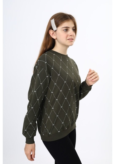 Toontoy Kız Çocuk Baskılı Sweatshirt Haki