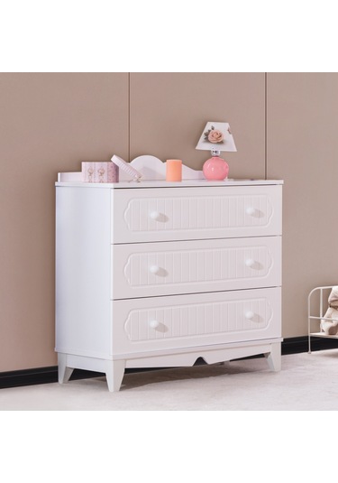 Şifonyer, Flower 3 Çekmeceli Şifonyer - Beyaz Beyaz