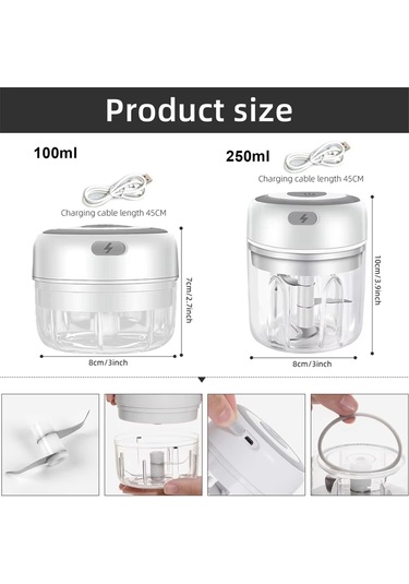 Elektrikli Sarımsak Ezici - Mini Sarımsak Ezici, Taşınabilir Et Doğrayıcı A Beyaz