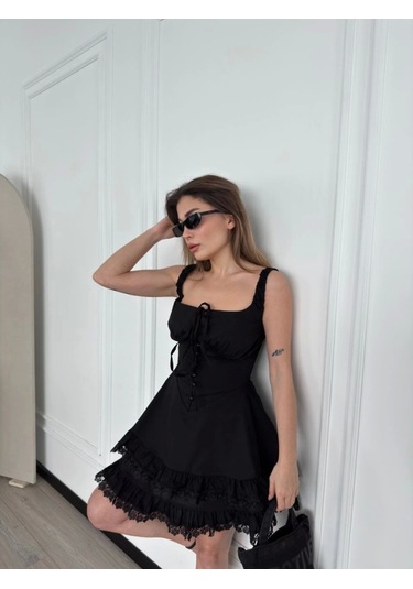 Tua Moda Mini Askılı Elbise - Siyah Siyah