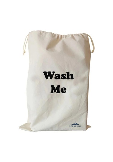 Wash Me Desenli Çok Amaçlı Kanvas Kirli Çamaşır Torbası 50x70 Cm Açık Bej