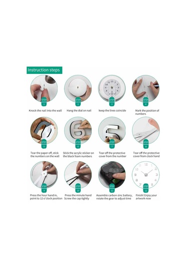 Yaleker 3d Stickerli Modern Sessiz Dıy Büyük Duvar Saati, Ev Ofis Dekoru, Kolay Kurulum, Alüminyum İşaretçiler, 70-120cm Çok Renki