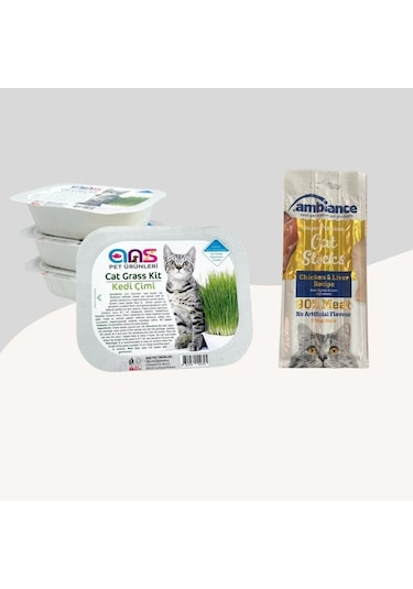 Ans Kedi Çimi + Tavuklu ve Ciğerli 3'lü Ödül Çubuğu