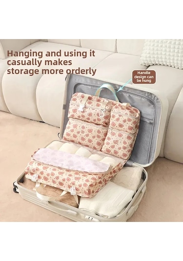 Konesam Seyahat Çanta Organizer, Elbise-iç Giyim Çorap Saklama Çantası, Geniş Kapasiteli, Taşınabilir, Dayanıklı Poliester Çilek Desenli