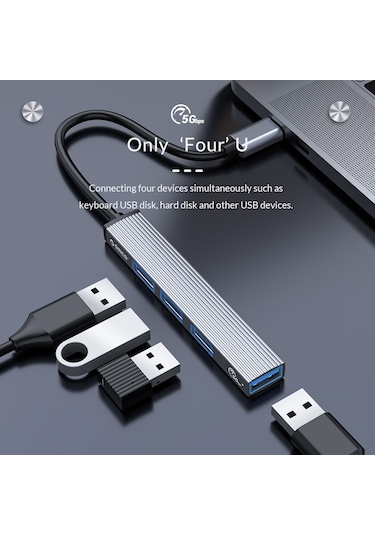 Orico AH-12F-GY Type-C to 3 Portlu USB 3.0 Çoklayıcı TF Micro SD Kart Okuyucu Hub
