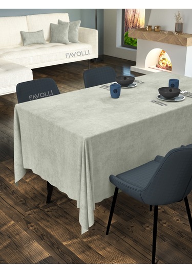 Kadife Dokulu Taş Rengi Masa Örtüsü Taş Rengi
