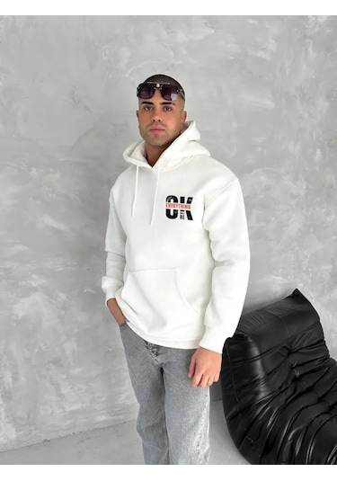 Vexor Oversize Üç İplik Kapüşonlu Sweatshirt - Beyaz