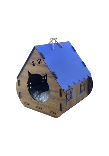 Pullsar Shopping Çatılı Ahşap Sade Kedi Evi 35 x 40 x 40 CM