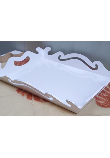 Hobi Adn Dekoratif Tepsi Dalgalı Ahşap Mdf Parlak Beyaz Model El Yapım