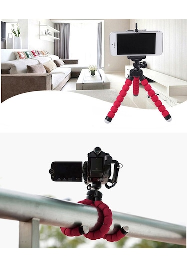 Canlı Yayın Selfie İçin Telefon Tutuculu Taşınabilir Mini Ahtapot Tripod Standı Kırmızı