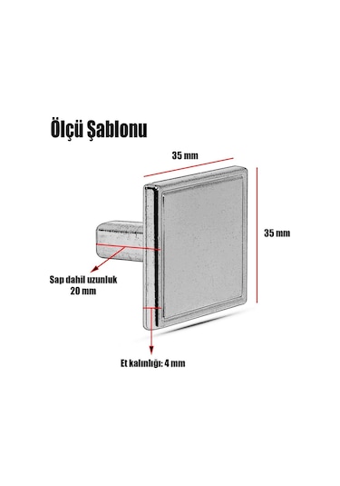 Badem10 Nobel Art Düğme Kulp Kare Çekmece Dolap Kapak Kulpu Kulbu Metal