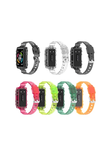 Huawei Band 7 İçin Tek Parçalı Saydam Silikon Saat Lastiği Saydam