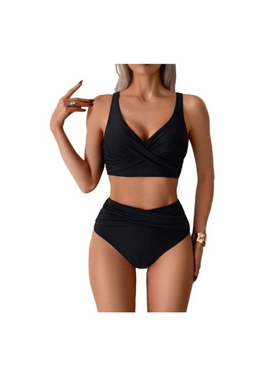 2 Adet/set Kadın Bikini Seti Derin V Yaka Dolgulu Telsiz Sütyen Yüksek Bel Yüzme Şortu Seti Düz Renk Yırtmaçlı Tasarım Plaj Giyim Siyah 2 Adet/set Kadın Bikini Seti Derin V Yaka Dolgulu Telsiz Sütyen Yüksek Bel Yüzme Şortu Seti Düz Renk Yırtmaçlı Tasarım Plaj Giyim Siyah