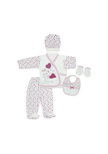 Bombinoo Pembe Tavşanlı Yenidoğan Bebek 5 Li Hastane Çıkış Seti K1399 Pembe