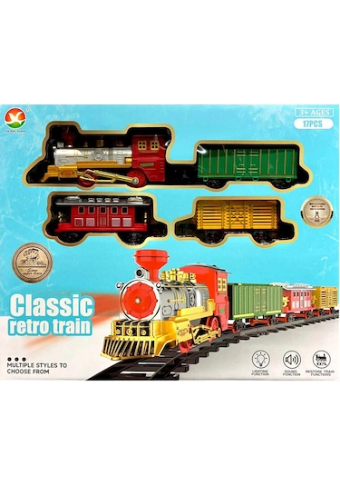 Işıklı Sesli Pilli Klasik Retro Tren Seti 17 Parça Raylı Oyuncak Tren Modeli