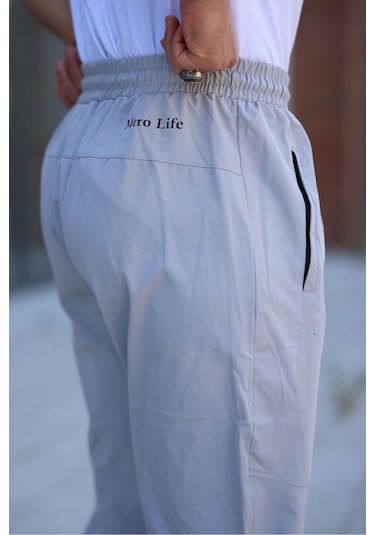 Erkek Açık Gri Eşofman Altı Fermuarlı Paça Kaliteli Paraşüt Kumaş Açık Gri