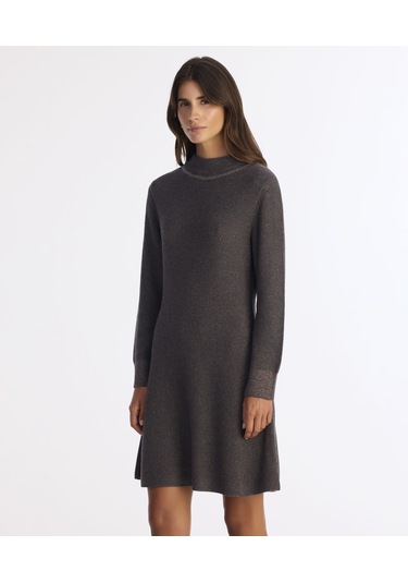 Yargıcı A Form Kayık Yaka Uzun Kol Elbise 25kkel7008x 059 Gri