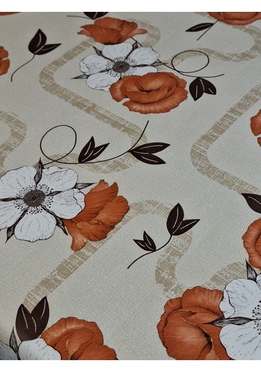 Elyaflı Pvc Muşamba - Desenli Silinebilir Masa Örtüsü Turuncu Turuncu