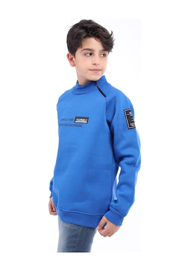 Toontoy Erkek Çocuk Simple Time Yourself Baskılı Sweatshirt Saks