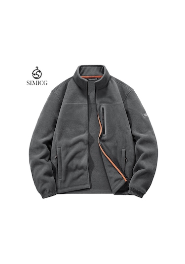 Erkekler İçin Açık Hava Çok Cepli Günlük Dik Yaka Polar Ceket Gri