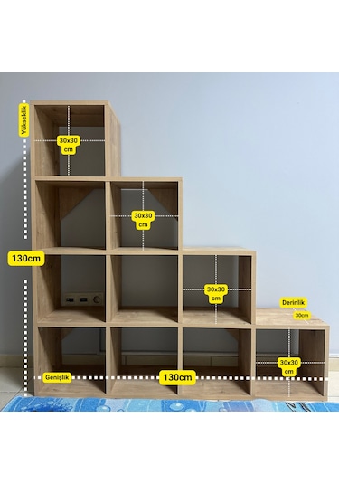 Mukotoys Basamak Raf Kitaplık Mdf 130x130