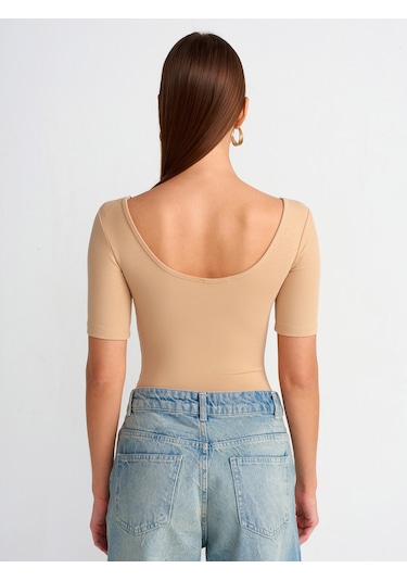 Dilvin Kısa Kollu Bodysuit Bej