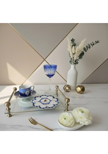 2 Adet Mavi Pip Studio Uyumlu Nakışlı Kuş Detaylı Kokteyl Sunum Peçetesi Çok Renkli