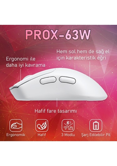 Gameagle PROX-63W Ultra Hafif Kablosuz 3 Mode Optik Oyuncu Mouse