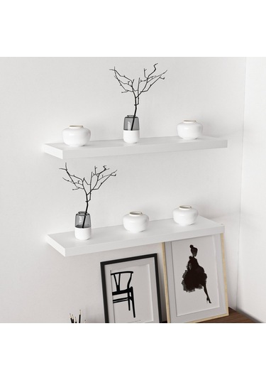 Minarmobilya Minar Gizli Tutuculu 2'Li Duvar Rafı 80 Cm - M.Beyaz