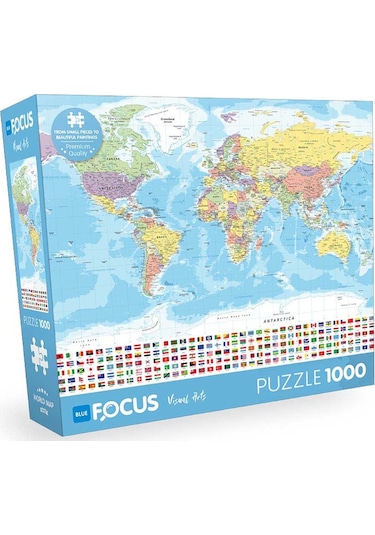 Blue Focus World Map Dünya Haritası 1000 Parça Puzzle Bf430