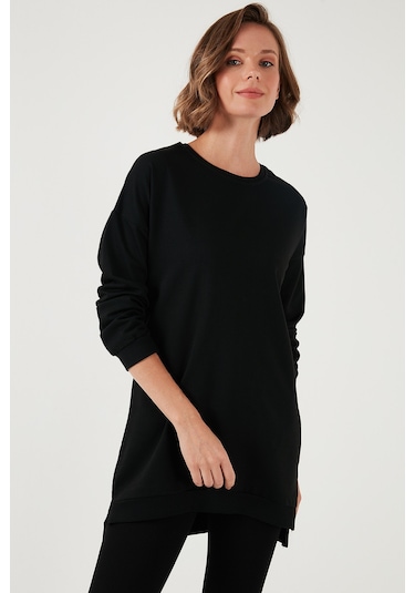 Lela Modest Pamuklu Bisiklet Yaka Oversize Fit Bayan Tunik 5864896 Siyah