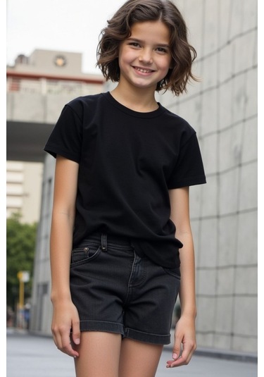 Siyah Çocuk T-shirt Kız Erkek Unisex %100 Pamuk SIYAH