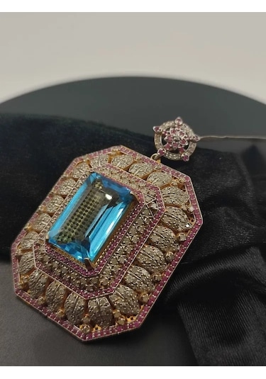 Mavi Topaz Yakut Elmas Kolye Ucu 213