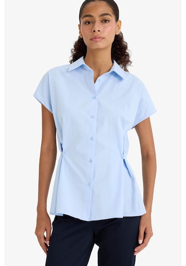Defacto Fitted Poplin Kısa Kollu Gömlek F7313ax25aube823 Mavi