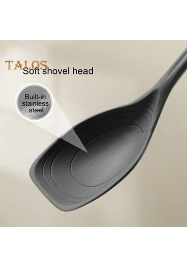 Siyah 2 Adet/takım Büyük Silikon Aşçılık Kaşık Spatula Seti Yapışmaz Oluklu Katı Kaşık Seti Asılı Delik Tasarımı Isıya Dayanıklı Kaşık Mutfak Eşyaları