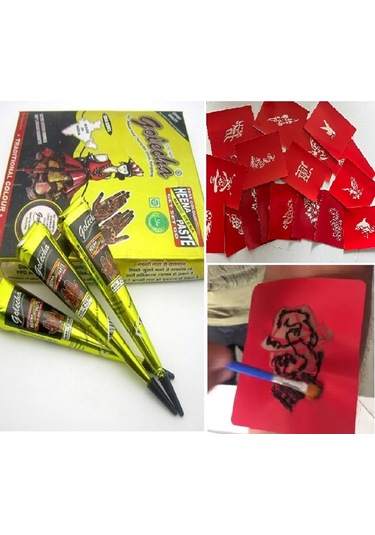 Enhavalı 12 Tüp Kına 50 Şablon Mega geçici Dövme