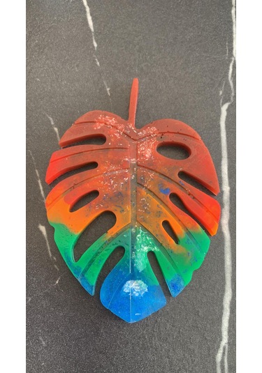 Kırmızı Turuncu Yeşil Su Mavi Gökkuşağı Renk Yaprak Şekil Epoksi Kırmızı