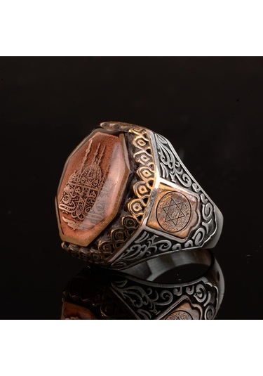 İslami Erkek Yüzük - 925 Ayar Gümüş Ve Cami Sembol Tasarımı Gümüş